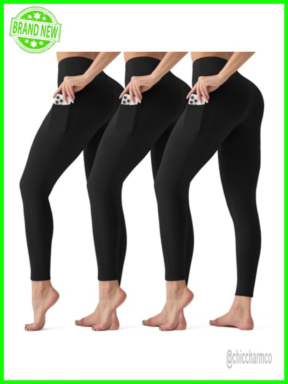 3 Pack High Waisted Tummy Control Leggings with Side Pockets Yoga Workout